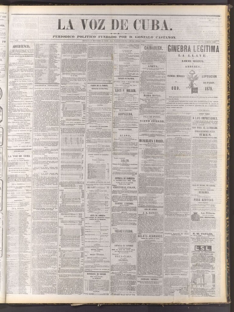 Miniatura de La Voz de Cuba: diario conservador del 3 de diciembre de 1878