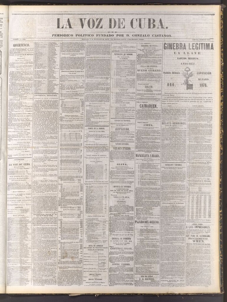 Miniatura de La Voz de Cuba: diario conservador del 4 de diciembre de 1878