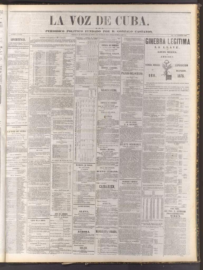 Miniatura de La Voz de Cuba: diario conservador del 6 de diciembre de 1878