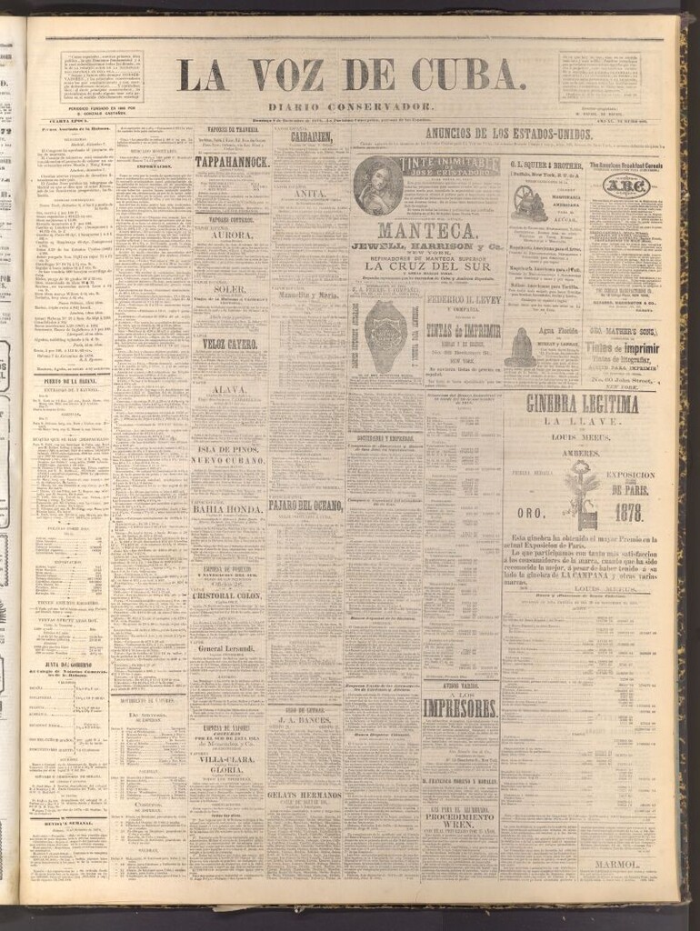 Miniatura de La Voz de Cuba: diario conservador del 8 de diciembre de 1878