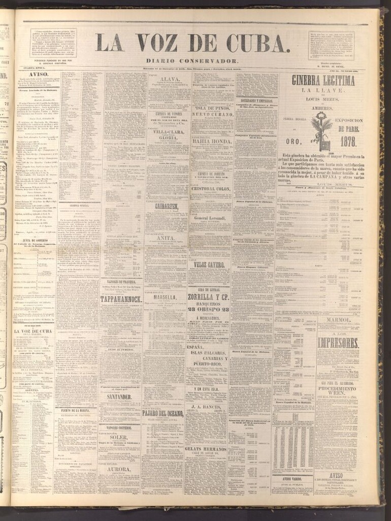 Miniatura de La Voz de Cuba: diario conservador del 11 de diciembre de 1878