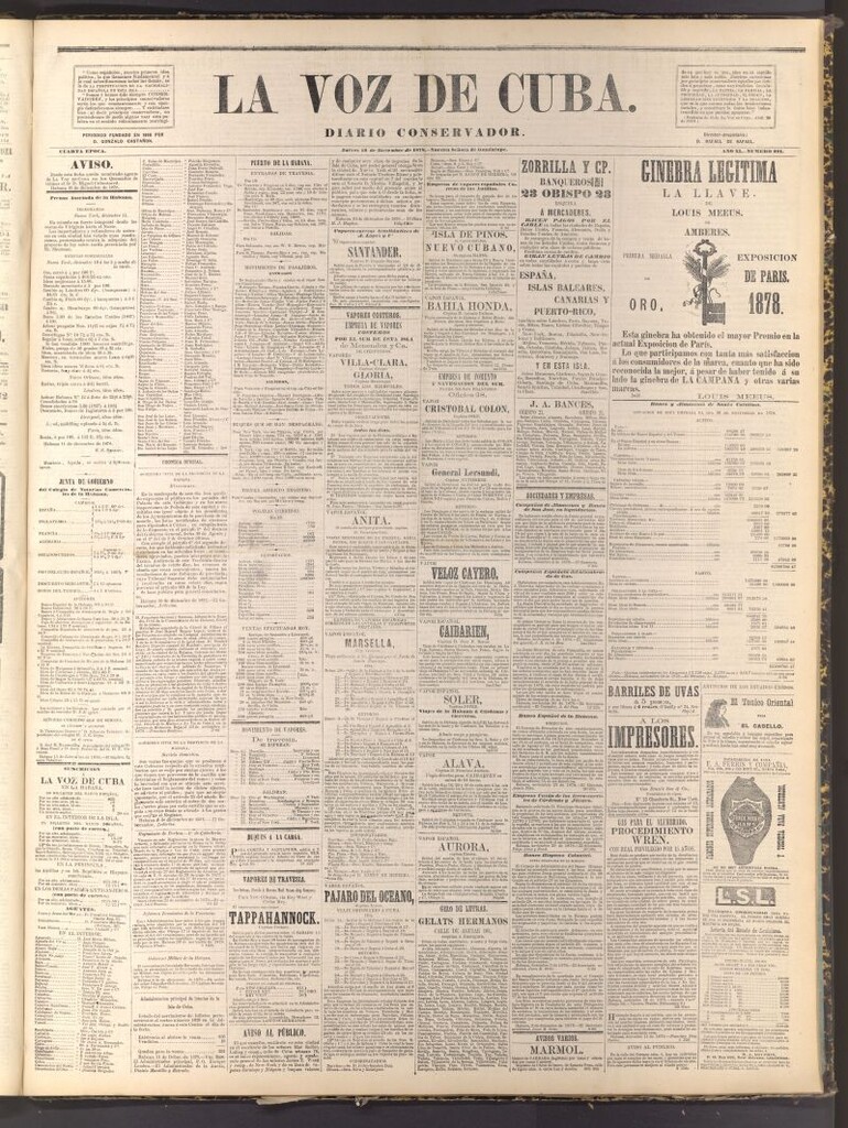 Miniatura de La Voz de Cuba: diario conservador del 12 de diciembre de 1878
