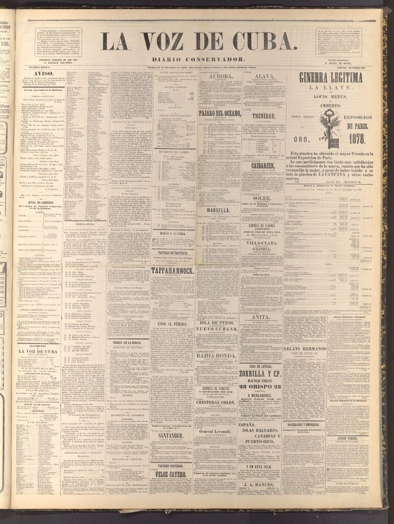 Miniatura de La Voz de Cuba: diario conservador del 13 de diciembre de 1878