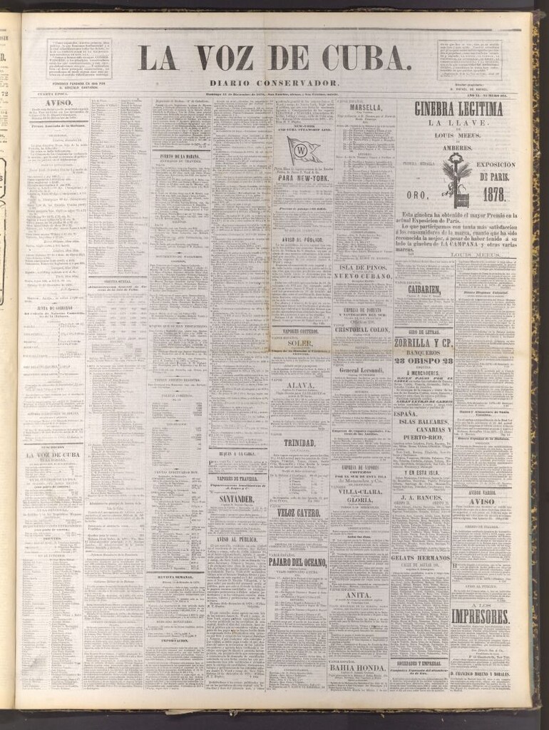 Miniatura de La Voz de Cuba: diario conservador del 15 de diciembre de 1878