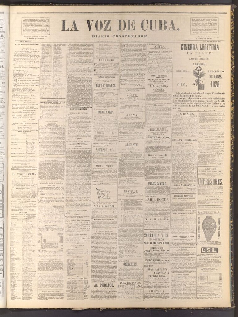 Miniatura de La Voz de Cuba: diario conservador del 19 de diciembre de 1878