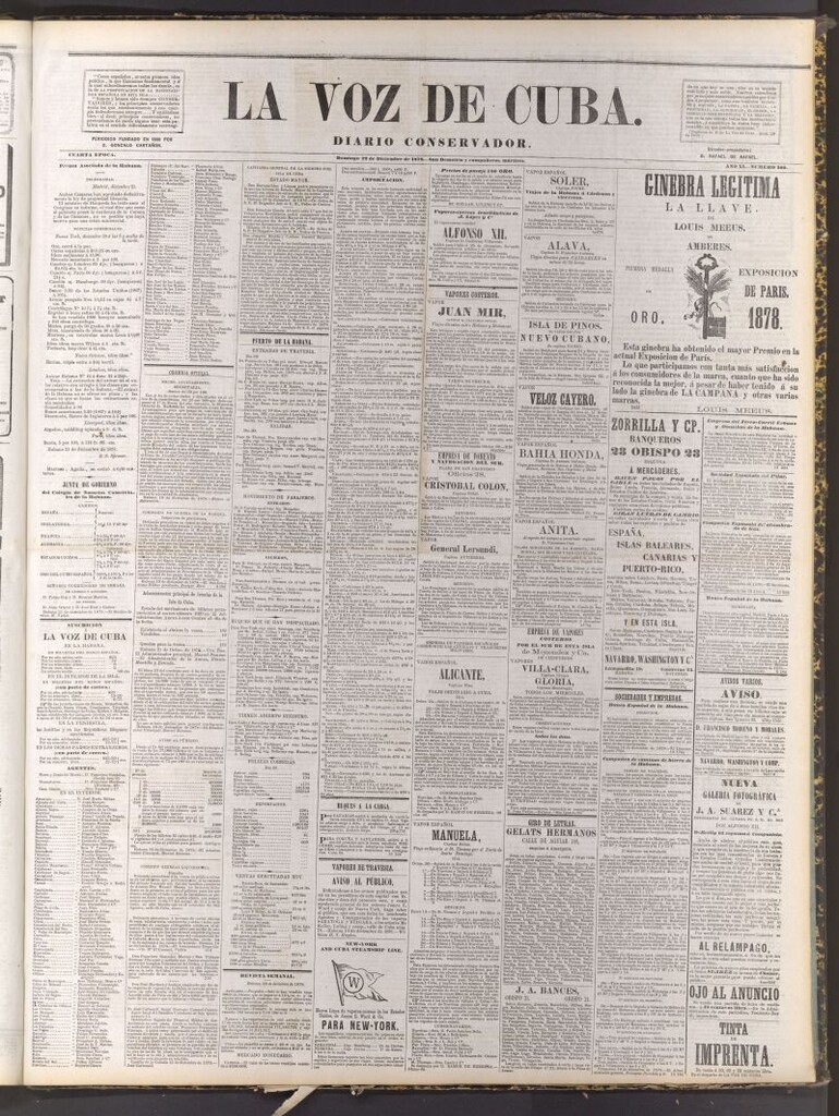 Miniatura de La Voz de Cuba: diario conservador del 22 de diciembre de 1878