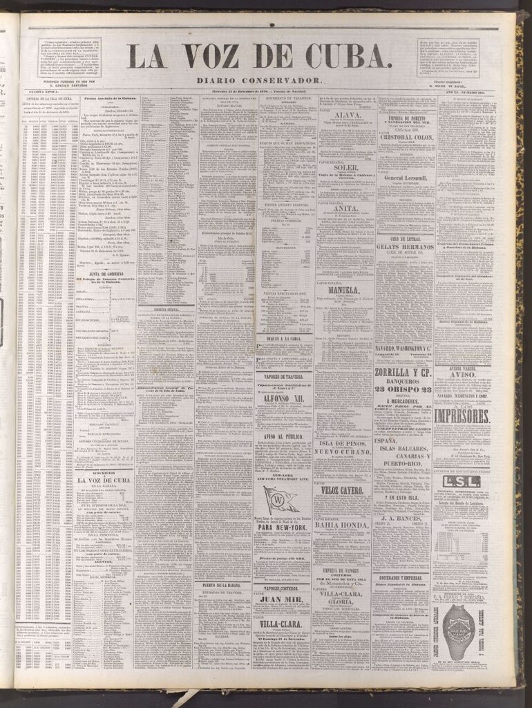 Miniatura de La Voz de Cuba: diario conservador del 25 de diciembre de 1878