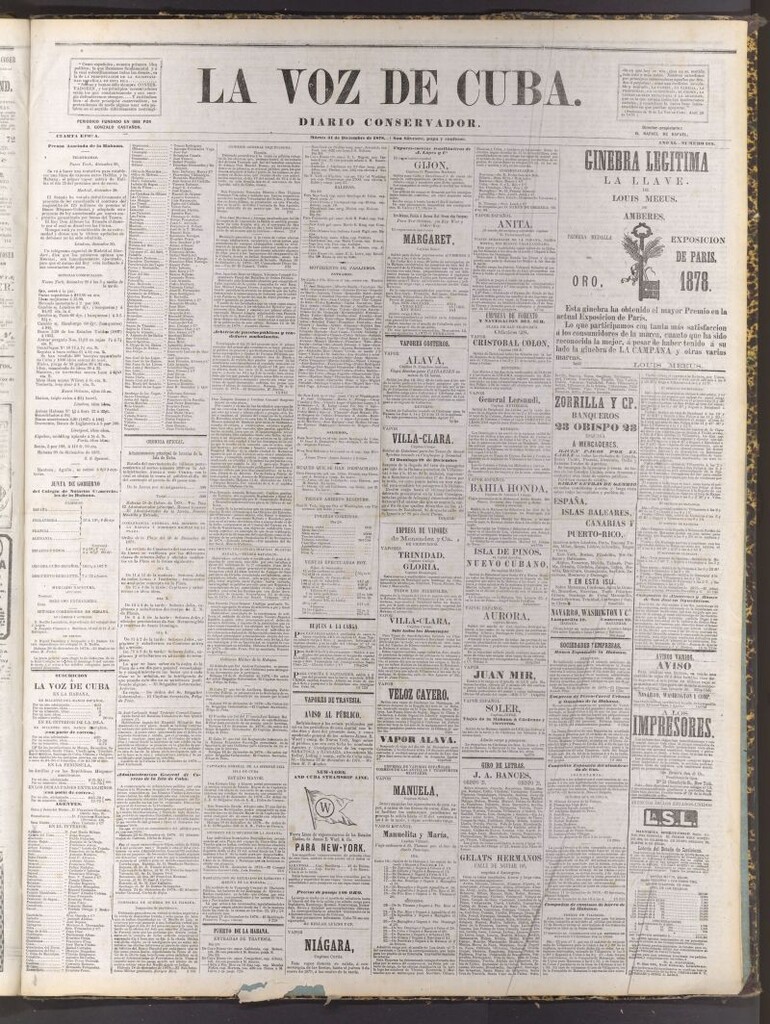 Miniatura de La Voz de Cuba: diario conservador del 31 de diciembre de 1878