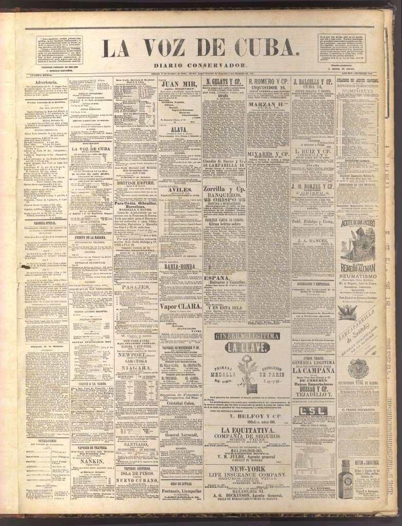 Miniatura de La Voz de Cuba: diario conservador del 1 de octubre de 1881