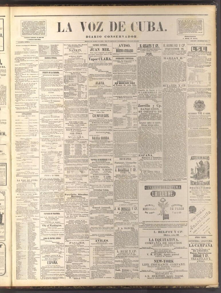 Miniatura de La Voz de Cuba: diario conservador del 4 de octubre de 1881