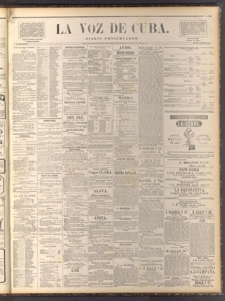 Miniatura de La Voz de Cuba: diario conservador del 4 de noviembre de 1881