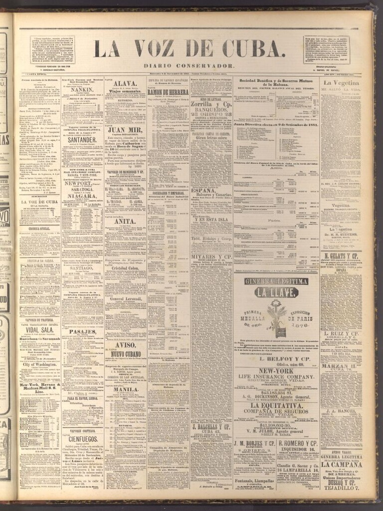 Miniatura de La Voz de Cuba: diario conservador del 9 de noviembre de 1881