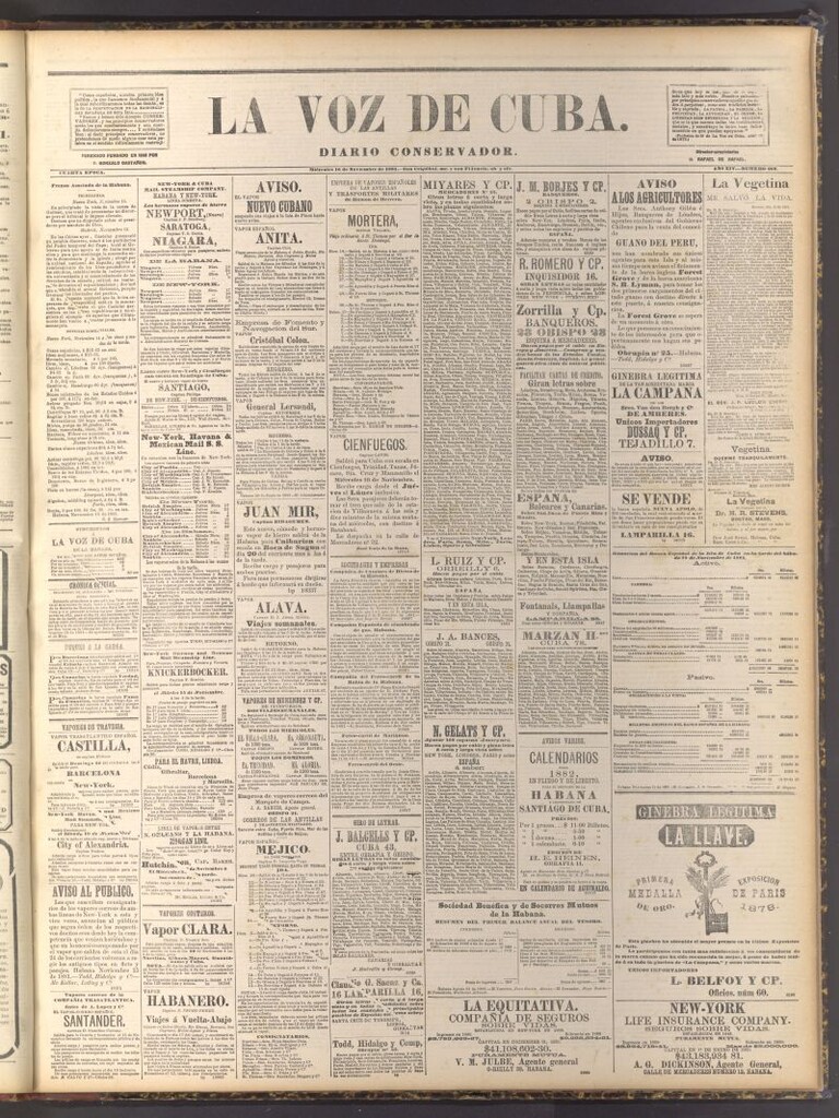 Miniatura de La Voz de Cuba: diario conservador del 16 de noviembre de 1881