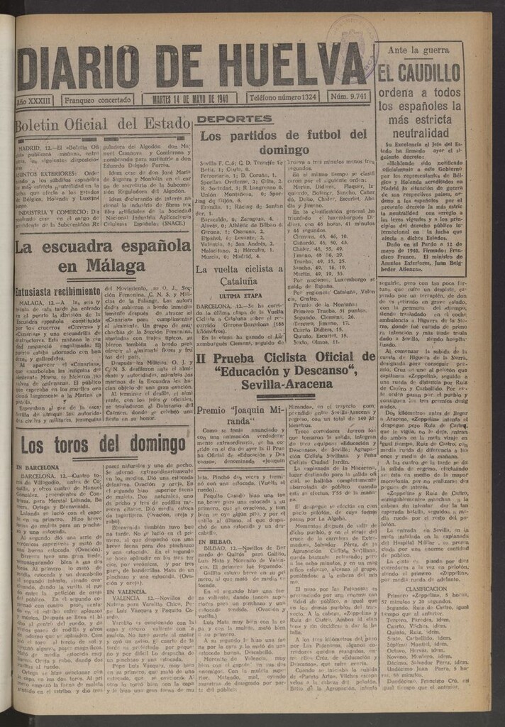 Miniatura de Diario de Huelva : periódico independiente del 14 de mayo de 1940