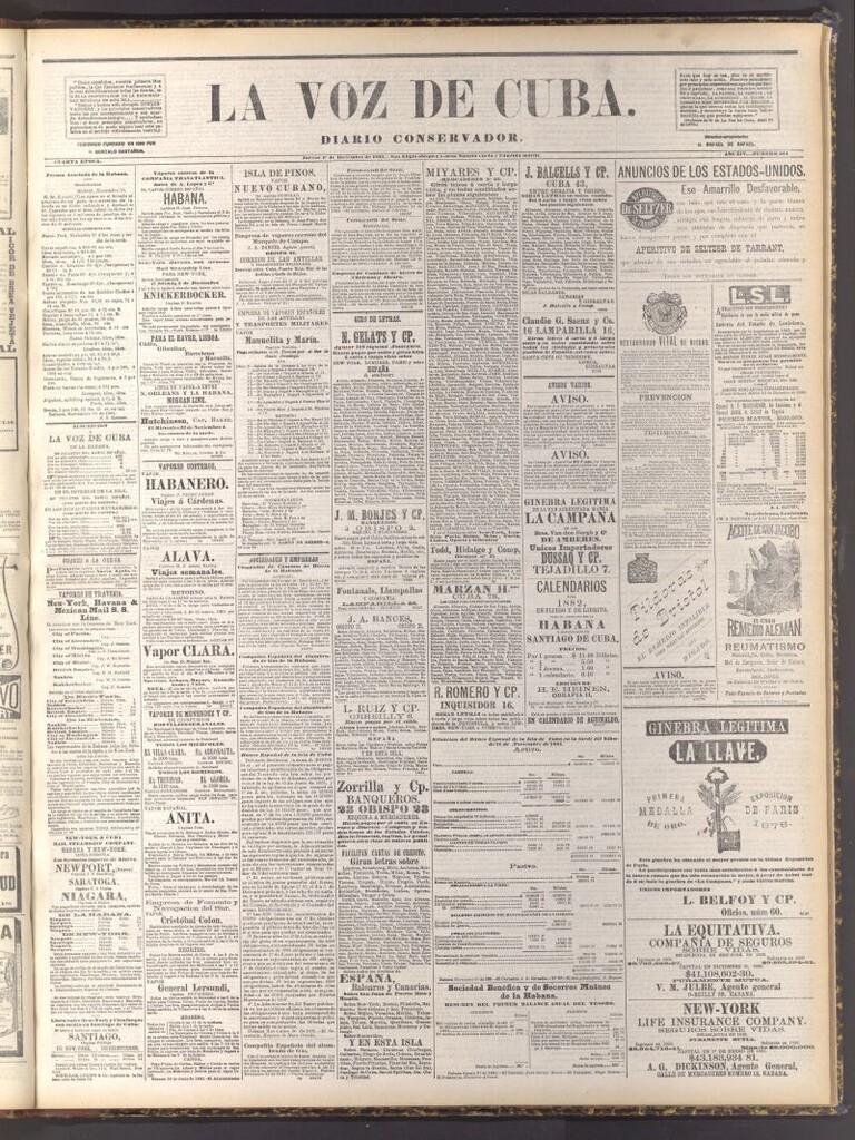 Miniatura de La Voz de Cuba: diario conservador del 1 de diciembre de 1881