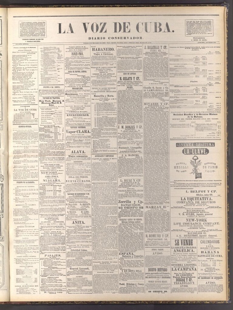 Miniatura de La Voz de Cuba: diario conservador del 2 de diciembre de 1881