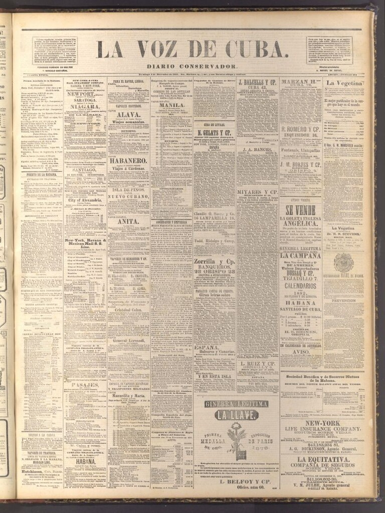 Miniatura de La Voz de Cuba: diario conservador del 4 de diciembre de 1881