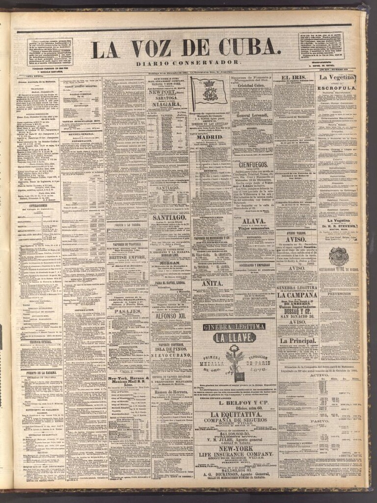 Miniatura de La Voz de Cuba: diario conservador del 25 de diciembre de 1881