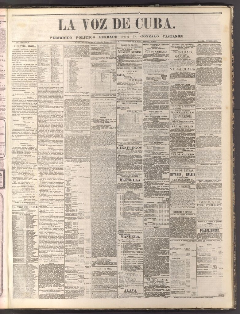 Miniatura de La Voz de Cuba: diario conservador del 2 de noviembre de 1876