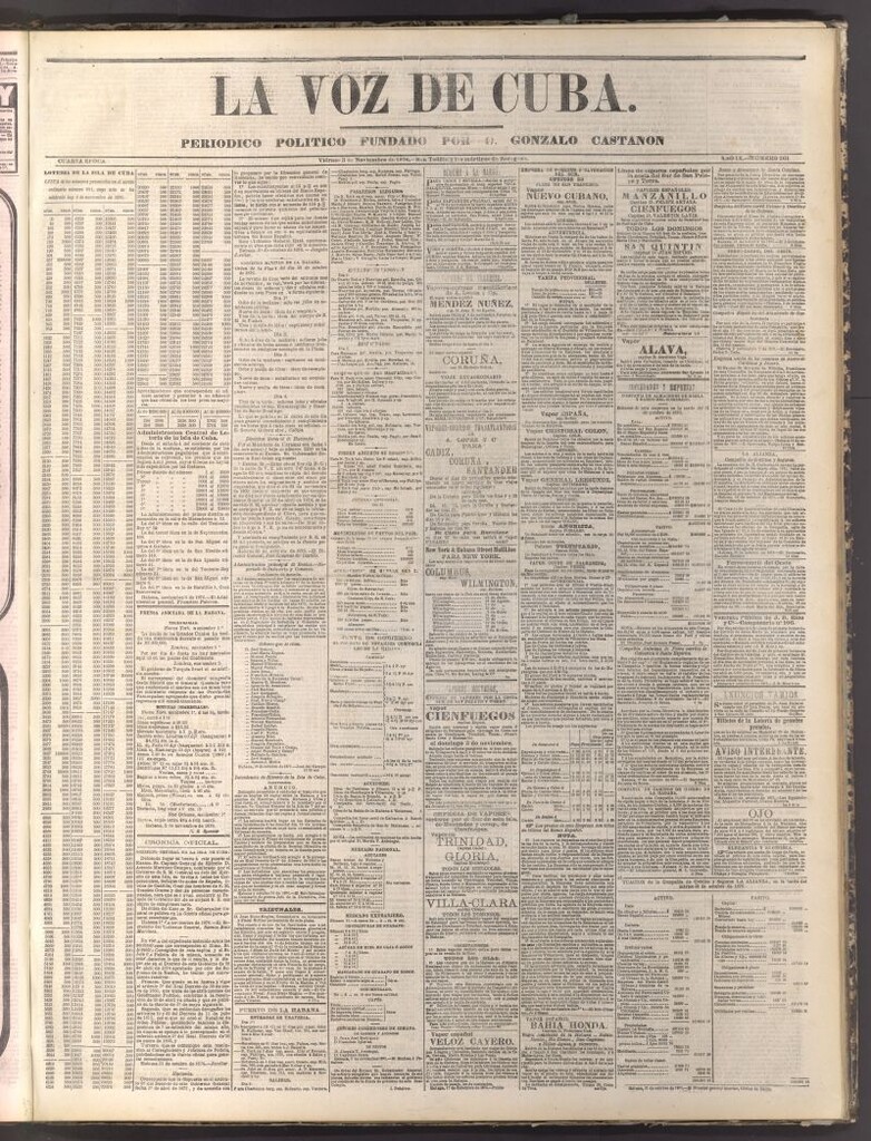 Miniatura de La Voz de Cuba: diario conservador del 3 de noviembre de 1876
