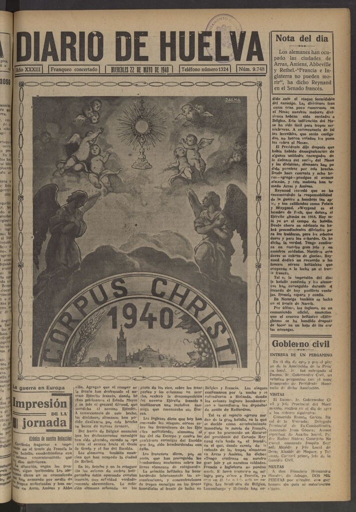 Miniatura de Diario de Huelva : periódico independiente del 22 de mayo de 1940
