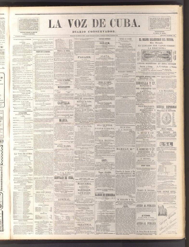 Miniatura de La Voz de Cuba: diario conservador del 27 de abril de 1880
