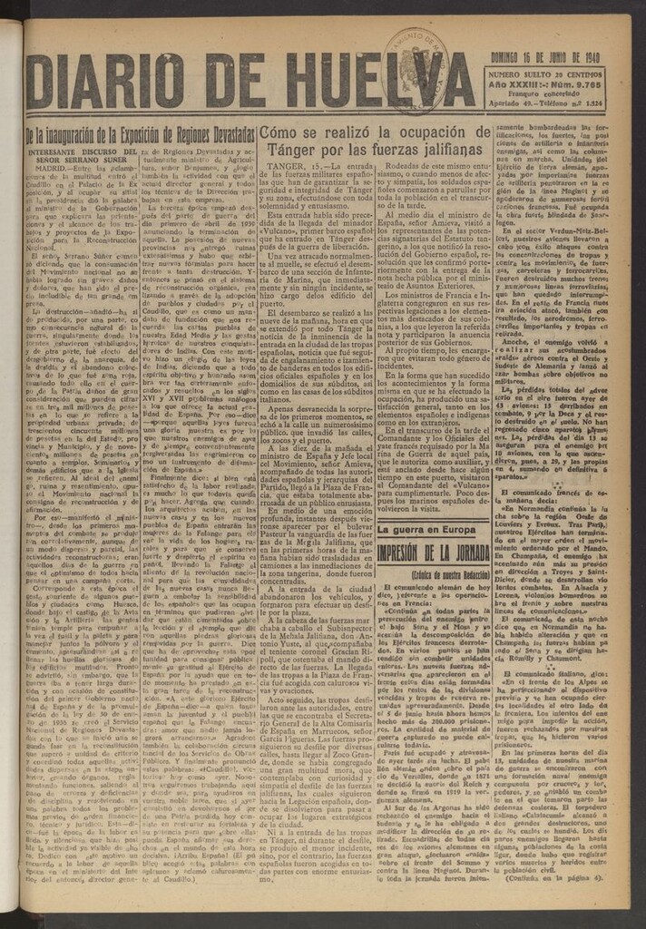 Miniatura de Diario de Huelva : periódico independiente del 16 de junio de 1940