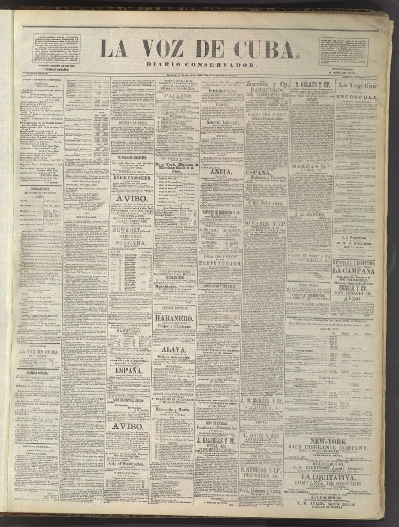 Miniatura de La Voz de Cuba: diario conservador del 1 de enero de 1882