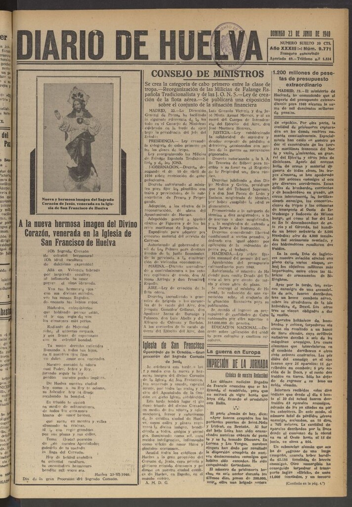 Miniatura de Diario de Huelva : periódico independiente del 23 de junio de 1940