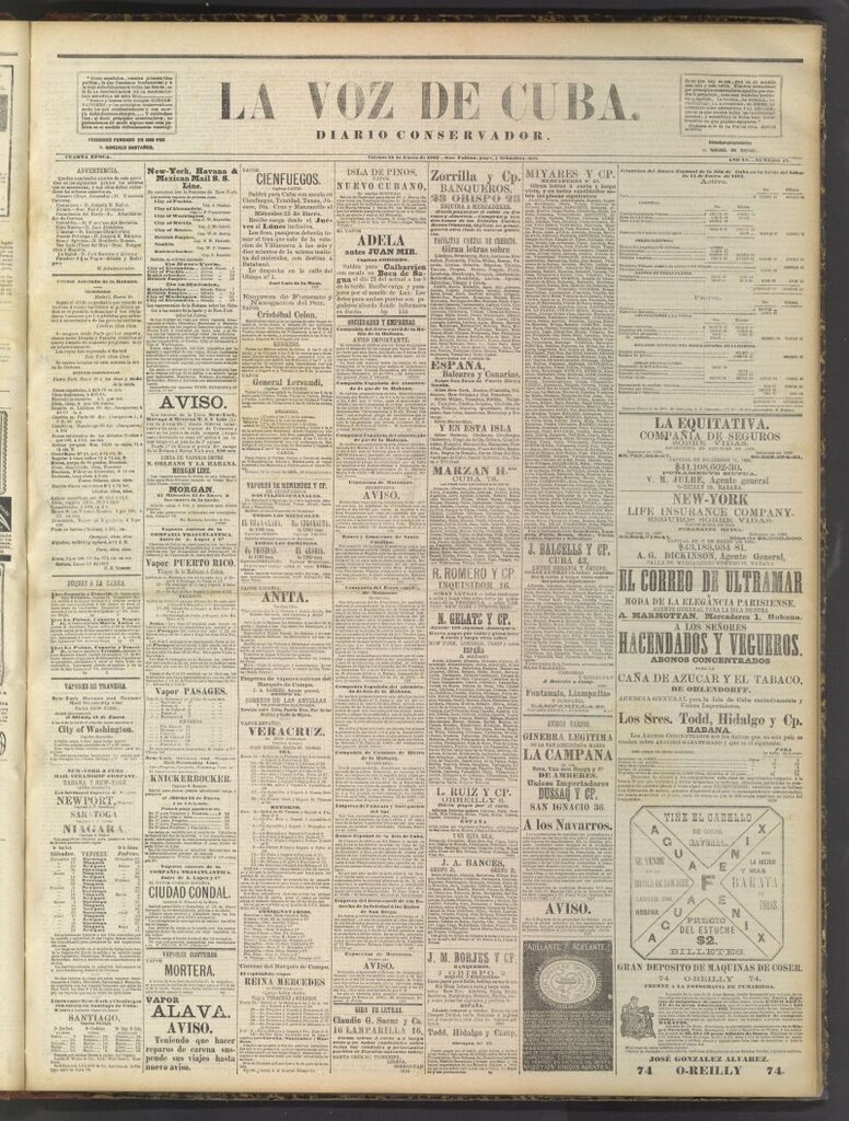 Miniatura de La Voz de Cuba: diario conservador del 20 de enero de 1882
