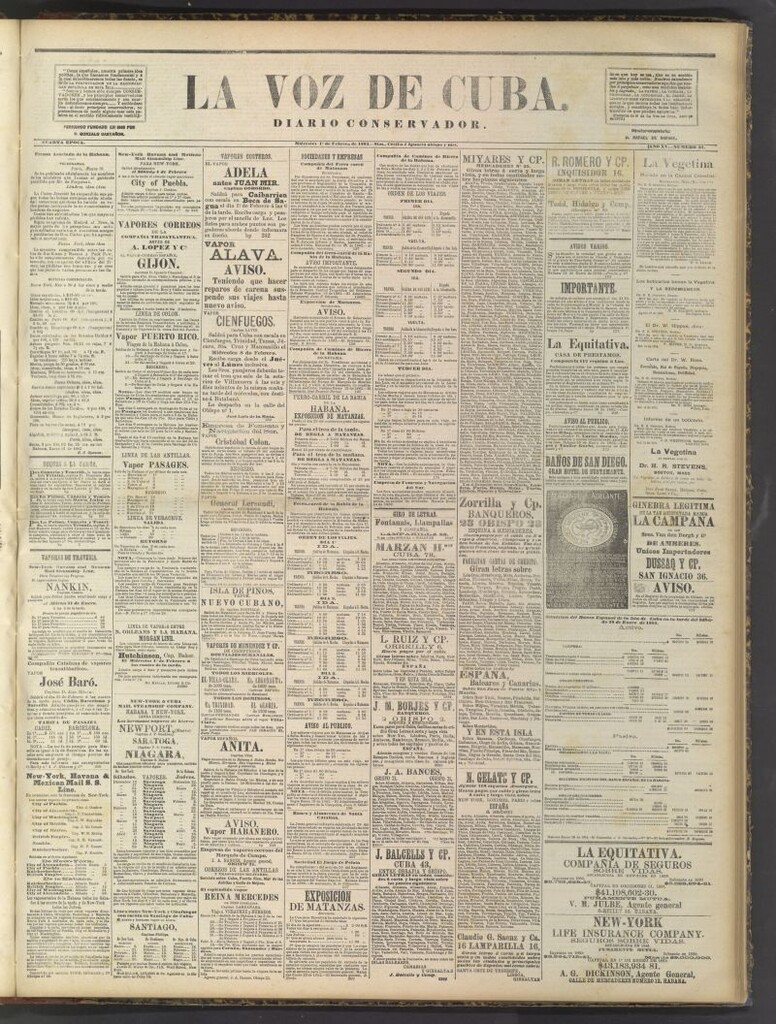 Miniatura de La Voz de Cuba: diario conservador del 1 de febrero de 1882