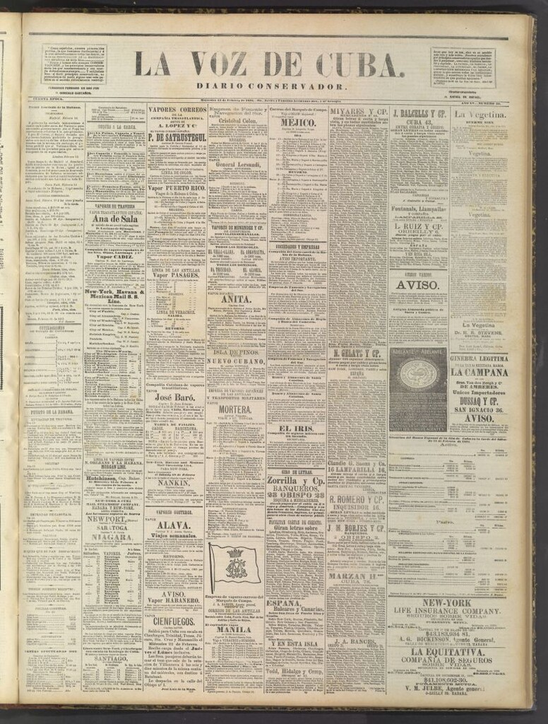 Miniatura de La Voz de Cuba: diario conservador del 15 de febrero de 1882