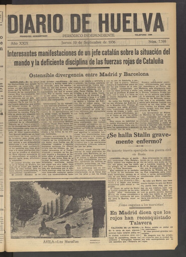 Miniatura de Diario de Huelva : periódico independiente del 10 de septiembre de 1936