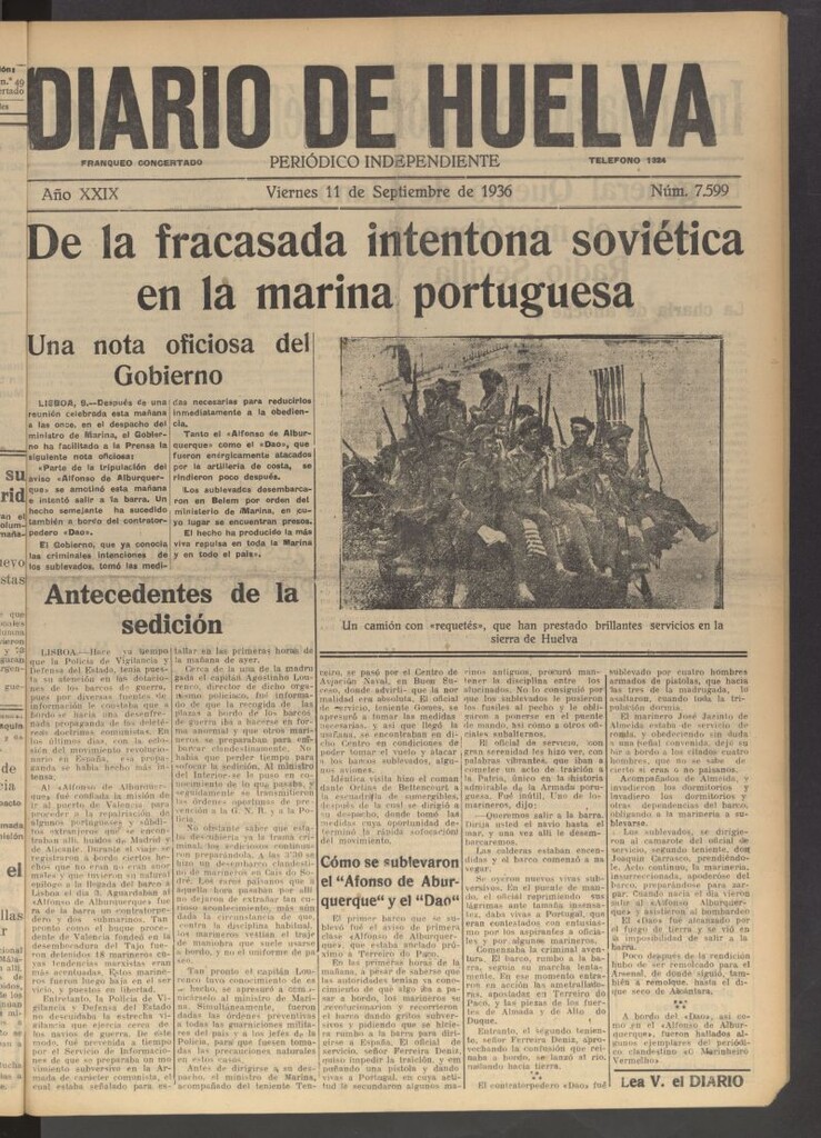 Miniatura de Diario de Huelva : periódico independiente del 11 de septiembre de 1936