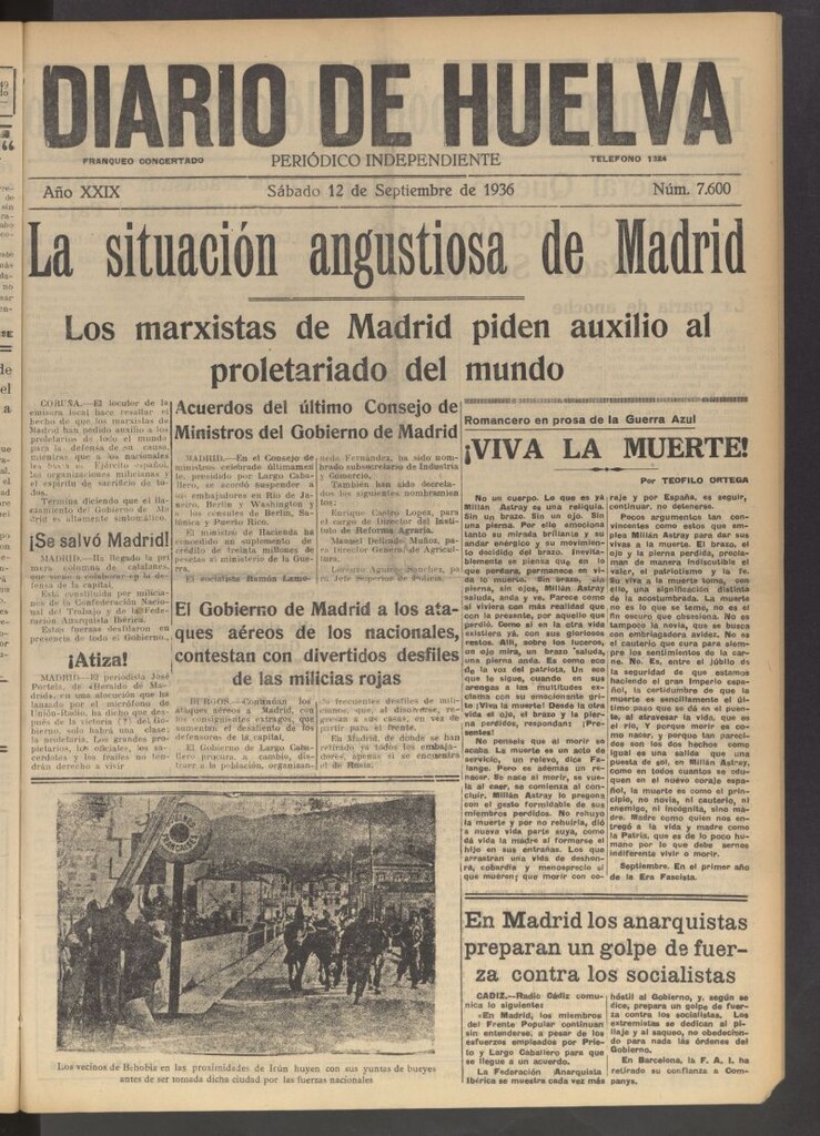 Miniatura de Diario de Huelva : periódico independiente del 12 de septiembre de 1936