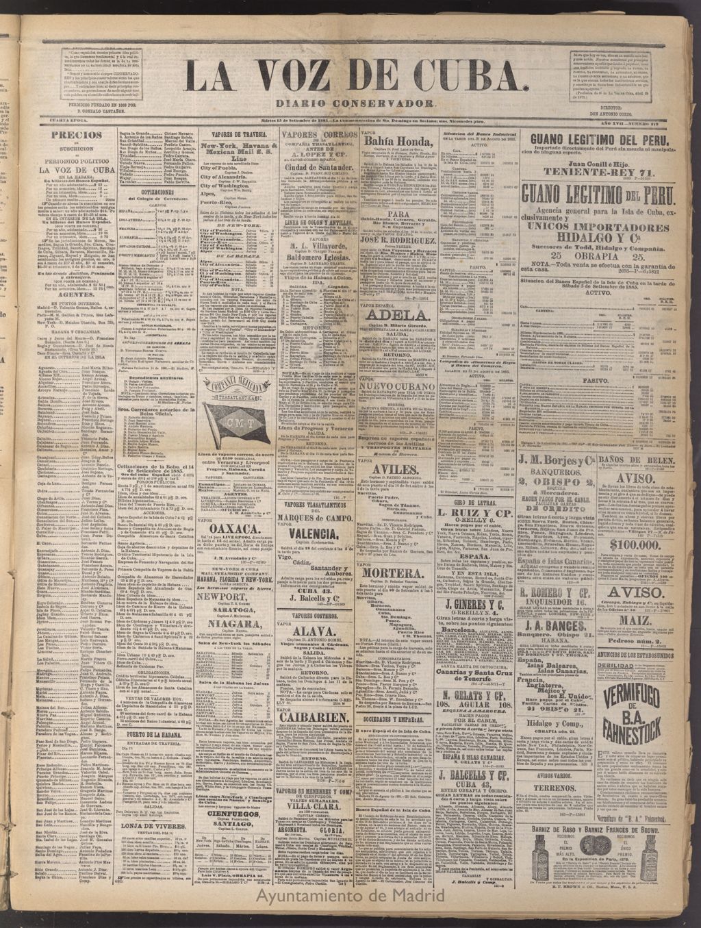 Miniatura de La Voz de Cuba: diario conservador del 15 de septiembre de 1885