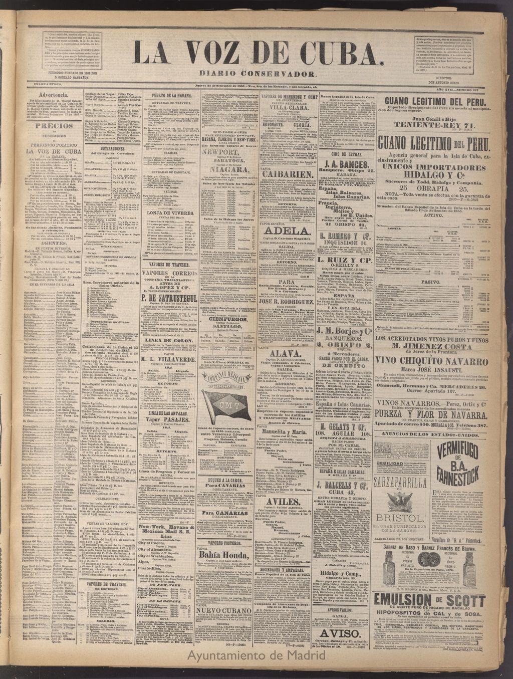 Miniatura de La Voz de Cuba: diario conservador del 24 de septiembre de 1885