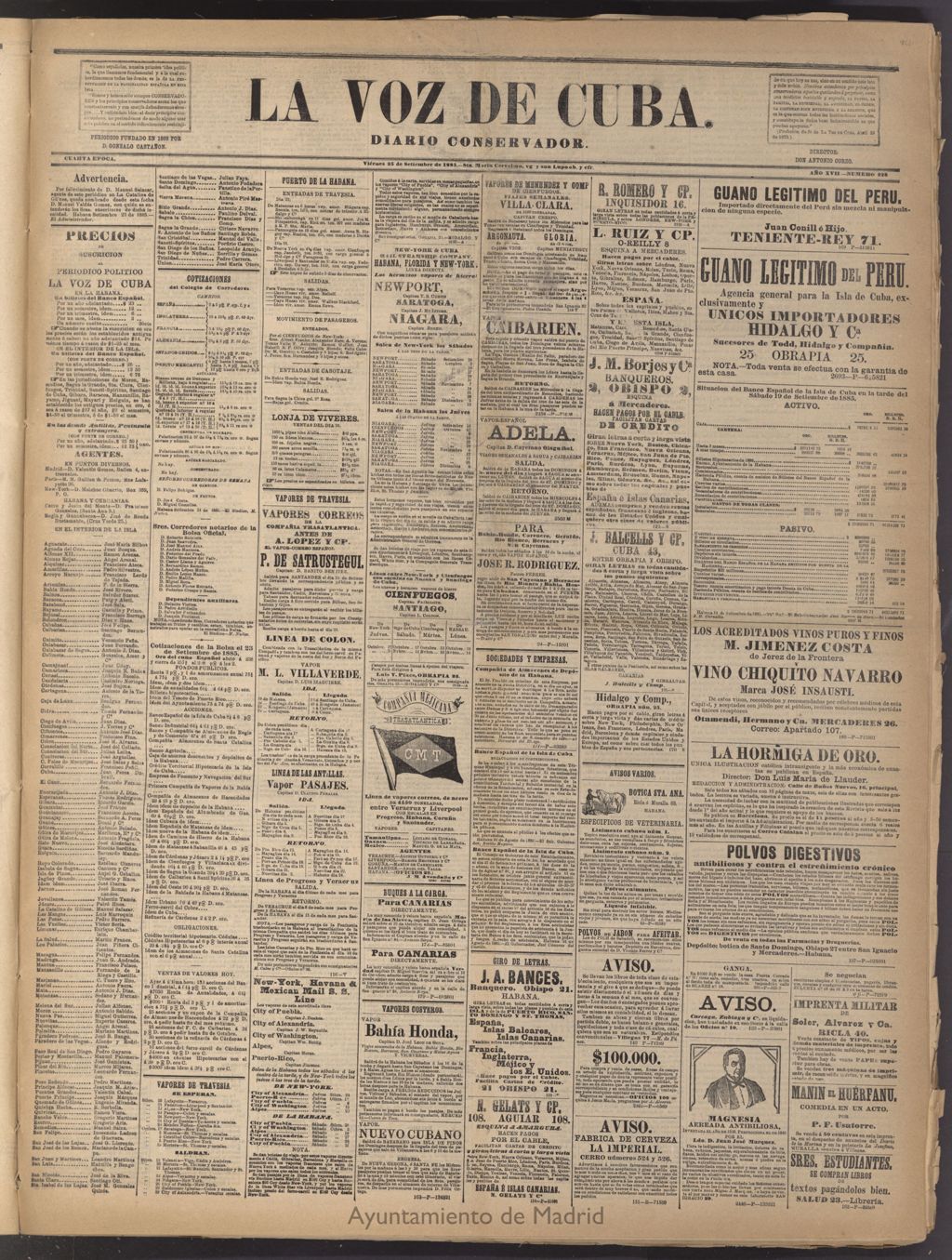 Miniatura de La Voz de Cuba: diario conservador del 25 de septiembre de 1885