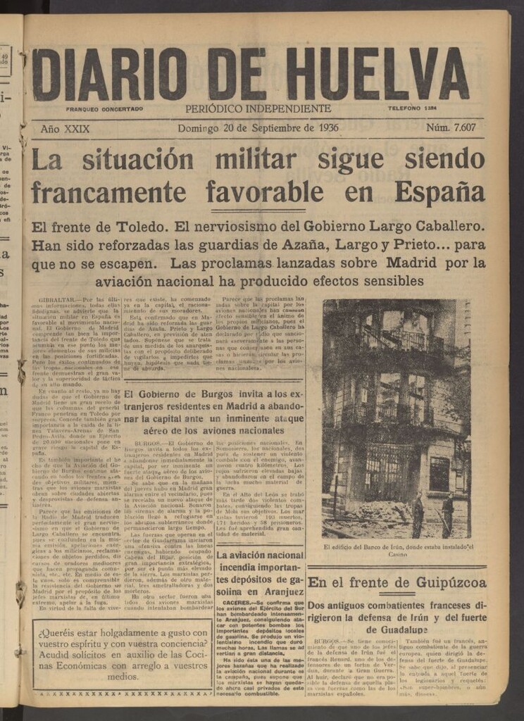 Miniatura de Diario de Huelva : periódico independiente del 20 de septiembre de 1936