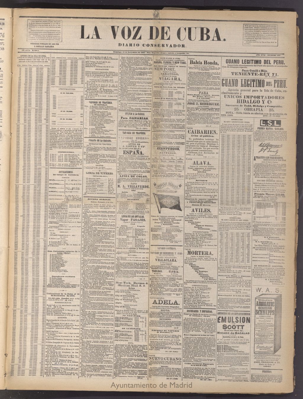 Miniatura de La Voz de Cuba: diario conservador del 15 de noviembre de 1885