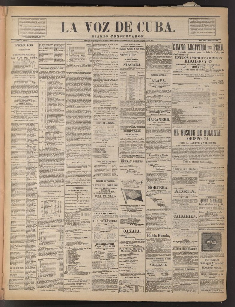 Miniatura de La Voz de Cuba: diario conservador del 16 de diciembre de 1885