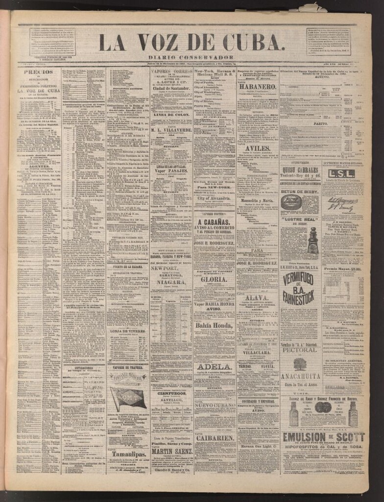 Miniatura de La Voz de Cuba: diario conservador del 24 de diciembre de 1885