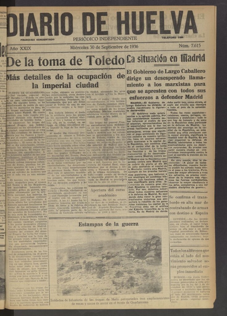 Miniatura de Diario de Huelva : periódico independiente del 30 de septiembre de 1936