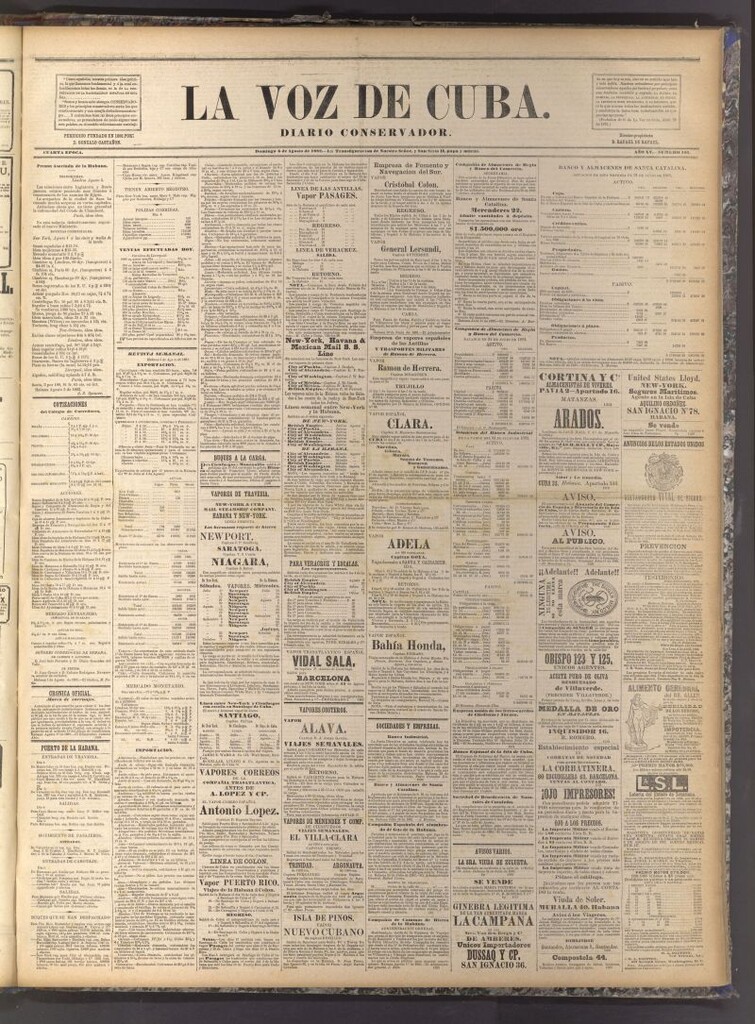 Miniatura de La Voz de Cuba: diario conservador del 6 de agosto de 1882