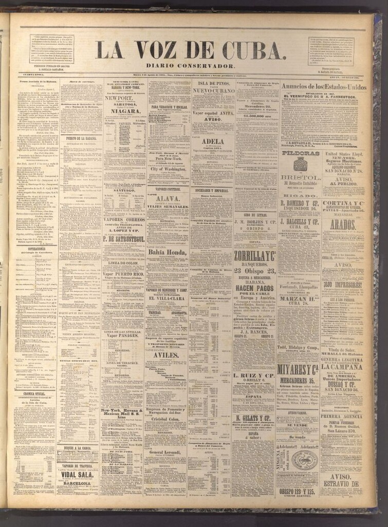 Miniatura de La Voz de Cuba: diario conservador del 8 de agosto de 1882