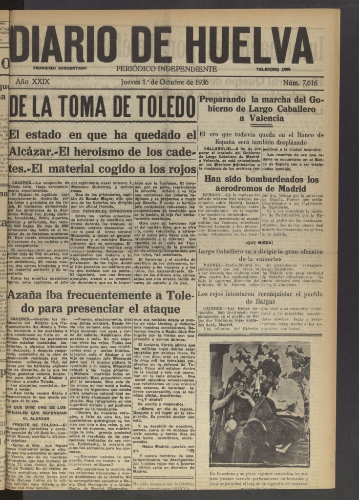 Miniatura de Diario de Huelva : periódico independiente del 1 de octubre de 1936
