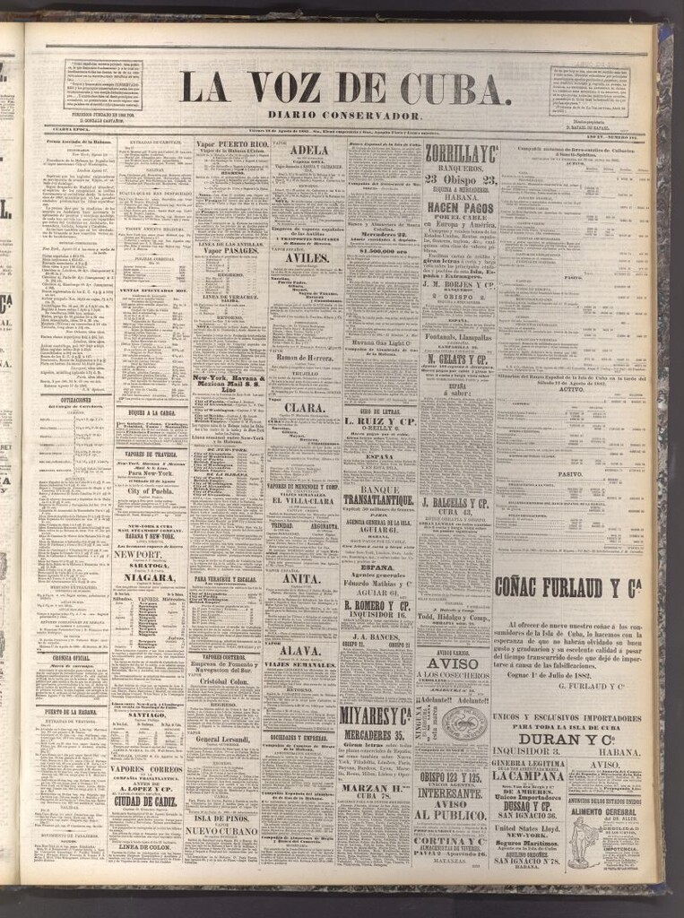 Miniatura de La Voz de Cuba: diario conservador del 18 de agosto de 1882