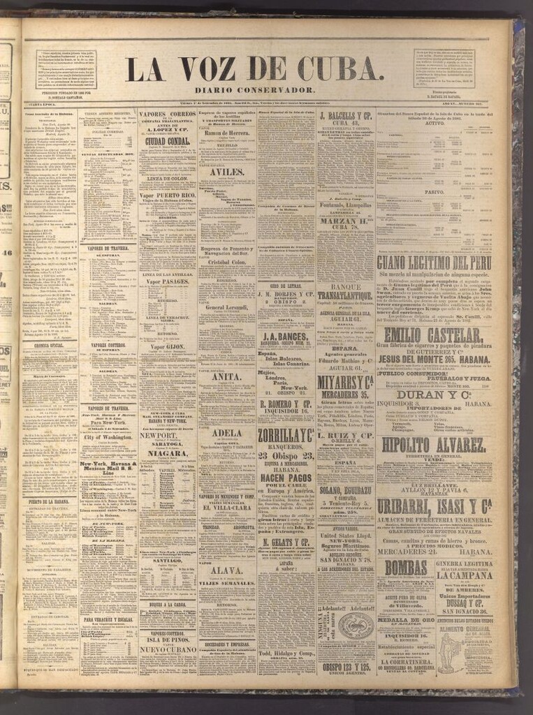 Miniatura de La Voz de Cuba: diario conservador del 1 de septiembre de 1882