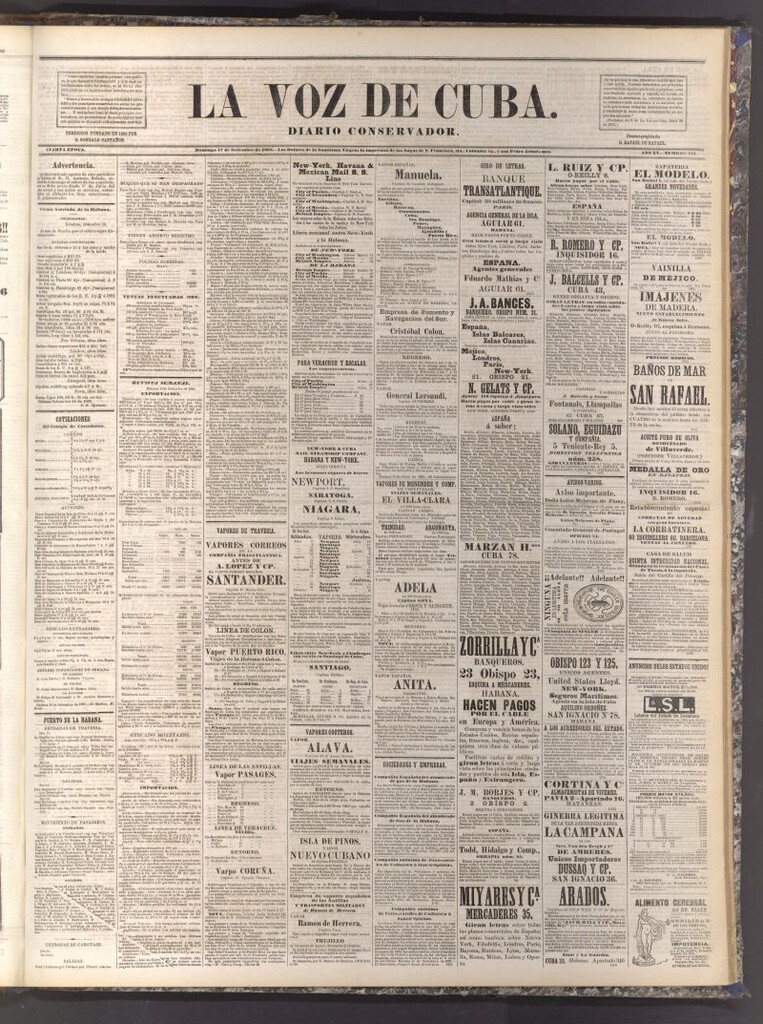 Miniatura de La Voz de Cuba: diario conservador del 17 de septiembre de 1882