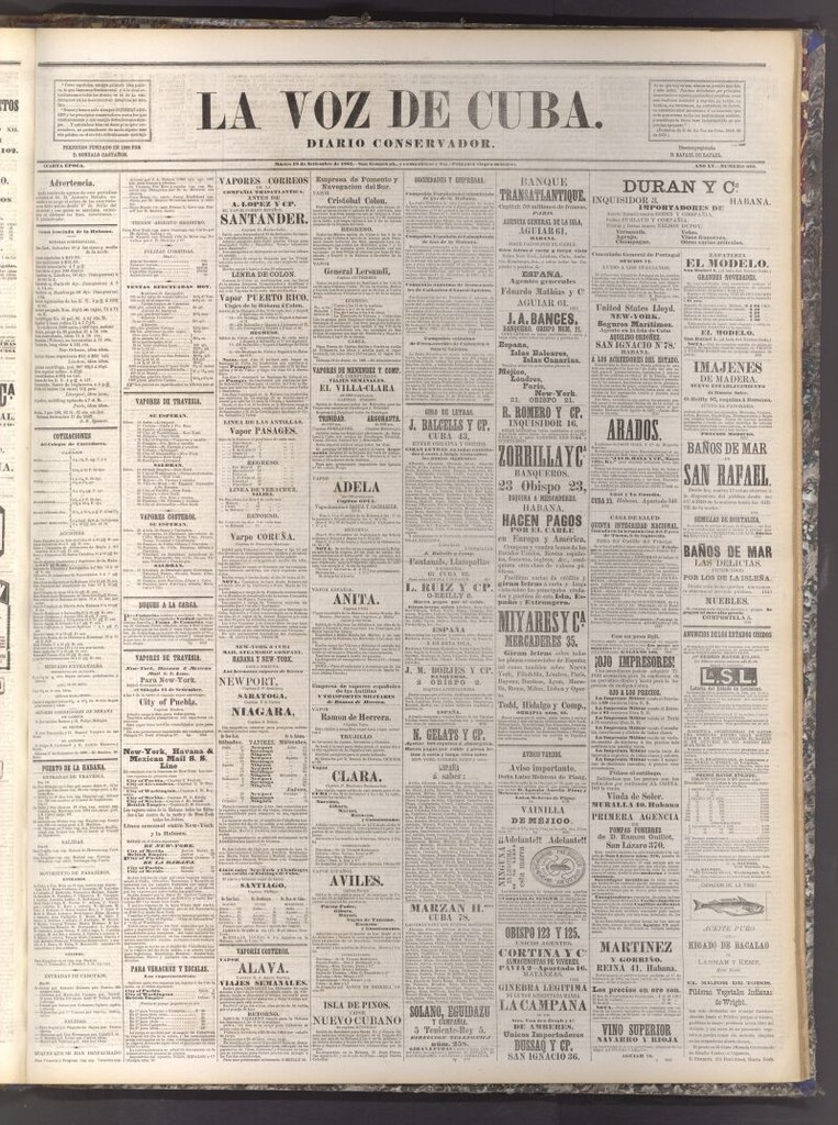 Miniatura de La Voz de Cuba: diario conservador del 19 de septiembre de 1882